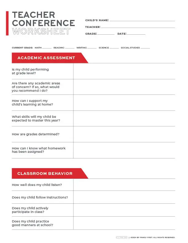 Parent-Teacher Conference Worksheet