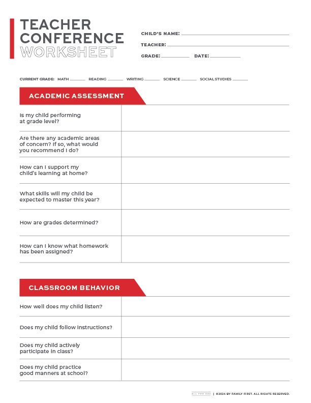 Parent-Teacher Conference Worksheet